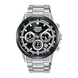 Lorus Sports Chronograph Quartz Black Dial Stainless Steel Bracelet Mens Watch RT397JX9