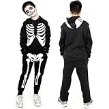 NOROZE Unisex Kids Boys Halloween Skeleton Tracksuit Set Girls Skull Bones Printed Tracksuit 2 Piece Sets Hoodie With Joggers Pants (5-6 Years, Skeleton Black)