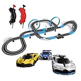 AGM MASTECH Slot Car Race Track Set, High Speed Series Tram Dual Track Set with 4 Licensed Racing Slot Cars, 2 Hand Controls, Track Parts and Lap Counter, 8.4M Long Track