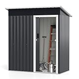 COSTWAY 5.5 x 3ft Metal Garden Shed, Galvanized Outdoor Storage Shed with Lockable Sliding Door & Slope Roof, All-Weather Tool Storage House for Patio Backyard Lawn