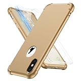 ORETECH for iPhone Xs Max Case, with [2 Pack 9H Screen Protectors] [10 Ft Military Grade Drop Test] [Camera Protection] 360 Shockproof Ultra Thin Anti Scratch Hard PC Silicone Bumper Cover - Gold