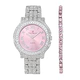 CHARLES RAYMOND Women's Luxury Crystal Iced Out Diamonds Watch, a True Testament to blinged-Out Beauty and Timeless Glamour - L0504 LA, L0504 SLV-Pink - Pink-T