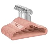 MangoKit 30 Pack Non-Slip Kids Velvet Hangers, Ultra-Slim Space Saving Baby Velvet Coat Hangers,360 Degree Rotatory Hook,Sturdy Baby Clothes Hangers (28cm,Pink)