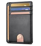 Teskyer Men Card Holder Wallet, Slim Credit Card Wallets, Minimalist, RFID Blocking, 1 ID Window, Holds up to 8 Cards, Black