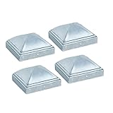 Lokatall Metal Fence Post Caps, 102x102mm Square Cover Fit 4”×4” Posts, Galvanized Steel Pyramid Decorative Caps for Gates, Handrail, Guardrail, Traffic Barrier Columns, 4 Pack, Silver
