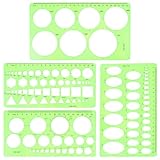 Ymapinc 4Pcs Circle Template for Drawing Drafting Plastic Circle/Oval/Triangle Shape Stencil for Painting Transparent Geometric Measuring Rulers for School Office Supplies