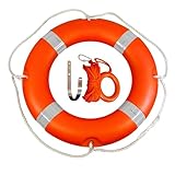 1.5kg Lifebuoy Ring, 58cm Dia., Hi-Vis SOLAS Compliant Retro-Reflective Tape + 10m rope throw line + mounting hook. Complete Safety Kit for Lakes, Ponds, Rivers, Marine Safety Flotation Devices