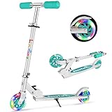 BELEEV Scooter for Kids, 2 Wheels Folding Kick Scooter for Children Girl and Boys, 3 Adjustable Height, Flashing Light Wheels, Lightweight Scoote rAge 3-12 with Kickstand (Green)