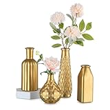 Inweder Gold Bud Vases for Flowers: Glass Vase Set for Wedding Christmas Party Table Centrepiece Small Vintage Vases Ornaments for Living Room Shelves Home Decor, 4 Pcs