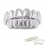 Hip Hop Teeth Grills for Teeth Mouth, Hip Hop Mouth Grills for Men and Women, Silver Plated Hip Hop Style Tooth for Halloween, Cosplay, Party (Silver, 1.97in)