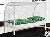 No Bolt Soccer Goal Metal Bed Frame Single, White Metal Bed without Mattress, Heavy Duty with Slatted Base, Length 197 x Width 95