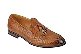 Mens Vintage Snakeskin Print Shiny Leather Tassel Loafers Smart Casual MOD Shoes[EU43,UK9,S32-K15,Brown]