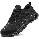 LARNMERN Steel Toe Cap Trainers Mens Safety Trainers Lightweight Safety Shoes Cushioning Fashion Breathable Comfortable Work Shoes (Black,9 UK)