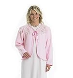 Slenderella Ladies Polar Fleece Ribbon Tie Bed Jacket Floral Embroidered House Coat UK 16/18 (Pink)