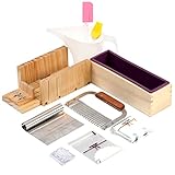 Soap Making Kit 1.2 kg Loaf Silicone Mold Multi-Function Adjustable Wood Soaps Cutting Box with Stainless Steel Wavy & Straight Cutter
