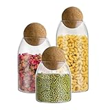 Storage Glass Jar with Ball Cork Lid, 3Pcs Glass Canisters with Cork Ball, Food-Safe Clear Glass Containers with Lids for Food, Coffee, Sugar, Spice, Tea,DIY- For Home, Kitchen & Bathroom