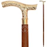 Samara Nautical Walking Stick - Men Derby Canes and Wooden Walking Stick for Men and Women - 37" Brown Ebony Brass T Shape Handle in Golden Tone Natural Wood Unisex Cane