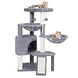 TWDEPART 95cm Cat Tree with Scratching Posts, Multi-Level Climbing Activity Centre, Cat Condo & 2 Hammocks, Durable Sisal & Plush Furniture for Indoor Cats/Kittens, Grey