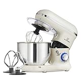 MisterChef PRO Electric Kitchen 1600W Food Stand Mixer, Big Bowl, Eggbeater, Dough Hook & Stainless Steel Whisk 5.5L Stainless Steel Bowl, Cream