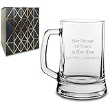 Personalised Engraved Glass Beer Stein, Personalise with Any Message for Any Occasion, Stylize with a Variety of Fonts, Laser Engraved, Gift Box Included