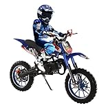 loyliawa 49cc Kids Dirt Bike - Gas Powered Motocross Motorcycle for Boys & Girls Ages 8-12, Off-Road Mini Bike with Dual Disc Brakes & 40KM/H Max Speed - Perfect Children's Day/Birthday Gift Blue
