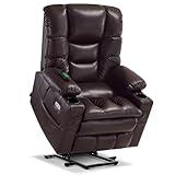 MCombo 3 Motors Electric Riser Recliners Armchairs for Elderly, Lay Flat Sleep Recliners with Massage, Lumbar & Seat Heating, Adjustable Headrest, Faux Leather 7634 (Dark Brown, Large)