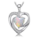 JewelryPalace Love Heart 2.5ct Created Opal Pendant Necklace for Women, 14K White Gold Plated 925 Sterling Silver Necklace for Her, Anniversary Gemstone Jewellery 18 Inches Chain