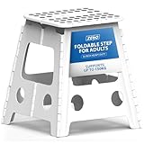 ZENO Step Stool 16 Inch | Folding Stool | Heavy Duty Foldable Stools for Adults & Kids | Folding Stools for Kitchen, Bathroom, Bedroom | Lightweight & Easy To Carry | Holds 150KG | White