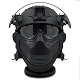 All in one Tactical Anti-Riot Helmet Set,SWAT Airsoft Wargame Cosplay Full Head Protection Gear,Include Steel Mesh Mask,Goggles,Ear/Neck Module