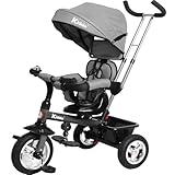 Kiddo Smart 4 in 1 Kids Children Trike Tricycle with Rotating Seat, Rear Brake and Sun Canopy (Grey)