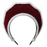 Renaissance Medieval Tudor Queen Headpiece for Women Anne Boleyn Headband Elizabethan Royal Coronet Hood Tiara Hat (Wine Red)