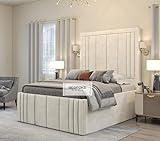 BESPOKE BEDS Upholstered Bed Frame, Ottoman Storage Bed Frame, Plush Velvet Bed Frame With Storage, Double King,Super King Bed Frames (Cream Plush Velvet, 5FT KING)