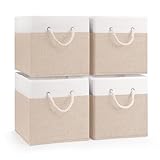 Woodluv Storage Cube Boxes Large, Set of 4 Foldable Storage Basket for Cupboards, Shelves, Closet, Set of 4, Beige, 25 x 25 x 25 cm