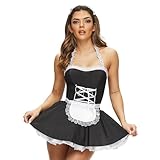 Ann Summers Maid to Pleasure French Maid Outfit – PU Dress with Apron & Headband for Role Play, Hen Dos or Halloween – Flirty Fancy Dress Costume with Sweetheart Neckline, Lace-Up Front & Ruffle Skirt