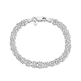 Amberta Unisex's 925 Sterling Silver Byzantine Chain Bracelet: 19 cm / 7.5 inch - Rounded Design