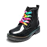 DREAM PAIRS Girls Mid Calf Riding Combat Ankle Boots,Size 1 Big Kid,Black/Pu,SDBO2220K