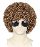 Topcosplay 3-Pack Men's Wigs: 70s 80s Disco Dude & Dirt Bag Afro Shaggy Wigs - Blonde, Mixed Black (Light Brown) with Moustache Necklace