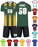 Xiuyours Personalised Football Shirt Name Number Logo Custom Football Kit Jersey Shorts Gifts for Kids Boys Men Football Party, Green Yellow