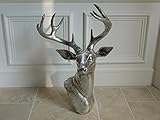 Wall Mounted Silver Stag Head Deer Large Antlers Reindeer Wall Art Hanging Sculpture (Deer Head)