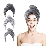 Microfibre Hair Towel Wrap, 3 Pack Hair Turban Towel 65x25 cm, Soft and Anti Frizz Head Towel, Super Absorbent Quick Drying Curly Hair Towel for Women Girl Wet Long Thick Hair