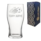 Personalised Engraved Football Pint Glass, Come On Curved Football Design with Gift Box, Personalise with Any Team Name