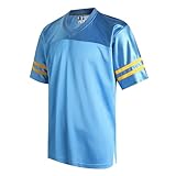 DEHANER Retro Classic Football Jerseys for Men Unisex Workout Dry-Fit Shirts Sports Uniforms Casual Tops, Yellow Stripe-light Blue Jersey, 3XL