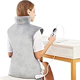 Mia&Coco Electric Heating Pad for Back Neck Shoulders Pain Relief, XL 60x100cm Soft Flannel Wrap, Waist Strap, Fast Heat Hot Therapy 6 Heat Settings, Auto-Off Timer, Machine Washable, UK Plug, Grey