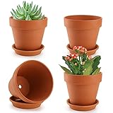 Suwimut 4 Pack 15×14cm / 6×5.7inch Terracotta Plant Pots with Saucer, Large Terra Cotta Planter Pot with Drainage Hole, Clay Flower Pot with Tray for Indoor Outdoor Plant