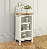 Hallowood Furniture Clifton Oak Painted Off White Small Bookcase, Solid Oak Wooden Narrow Bookshelf with 2 Adjustable Shelves, Light Oak Top Book Shelf for Bedroom, Home Office, Living Room