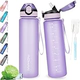 AOHAN Water Bottle 1L with Leak Proof Flip Top Lid, BPA Free Sport Drinking Bottle with Straw, Dishwasher Safe Water Bottle Non-Toxic Water Jug with Carrying Strap