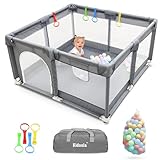 Kidoola Baby Playpen with Padded Frame & Mesh Walls, Balls & Pull Rings Included, for Indoor & Outdoor Use, Toddler Fence - Breathable Mesh, Extra Large Play Yard for Babies Unisex (127x127x65cm)
