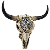 alikiki Steampunk Cow Skull Wall-Decor - Western Bull Head Skull Wall Sculpture 3D Animal Head Wall Art Hanging Decor for Living Room Bedroom Kitchen Gift Modern Decoration