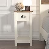 Galano Lilly Bedside Table - Slim Side Table with Drawer, Bedroom Furniture Organizer and Storage Cabinet for Hallway or Entryway – Ivory with Beaufort Oak