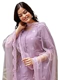 TRENDMALLS Women's Art Silk Embroidery A line Kurta Pant with Dupatta Salwar Suit Set (G278-Purple-3XL)
